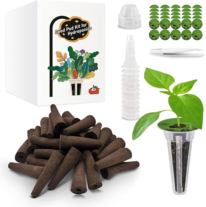 125 pcs Hydroponic Seed Pod Kit – Compatible with AeroGarden, iDOO Indoor Hydroponic Growing Systems. Includes: 50 Sponges, 50 Labels, 12 Baskets, 12 Clear Propagation Domes, +1 Plastic Tweezers