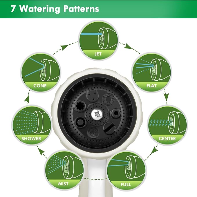 RESTMO Metal Watering Wand, Heavy Duty Garden Hose Wand with 180° Swivel Ratcheting Head, 16'' Hose Nozzle Sprayer with 7 Spray Patterns and Flow Control, for Water Hanging Baskets and Shrubs, White