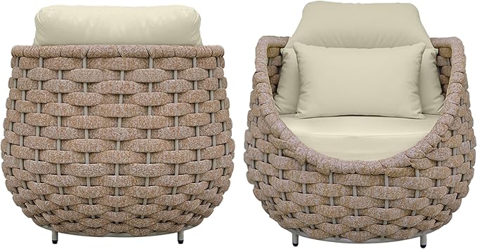 TWT 3 Pieces Aluminum Patio Furniture Set Quick Drying Textilene Rope Outdoor Sofa Set w/Washable Cushion and Rock Slab Tabletop, Conversation Furniture for Livingroom Poolside Balcony (Khaki)