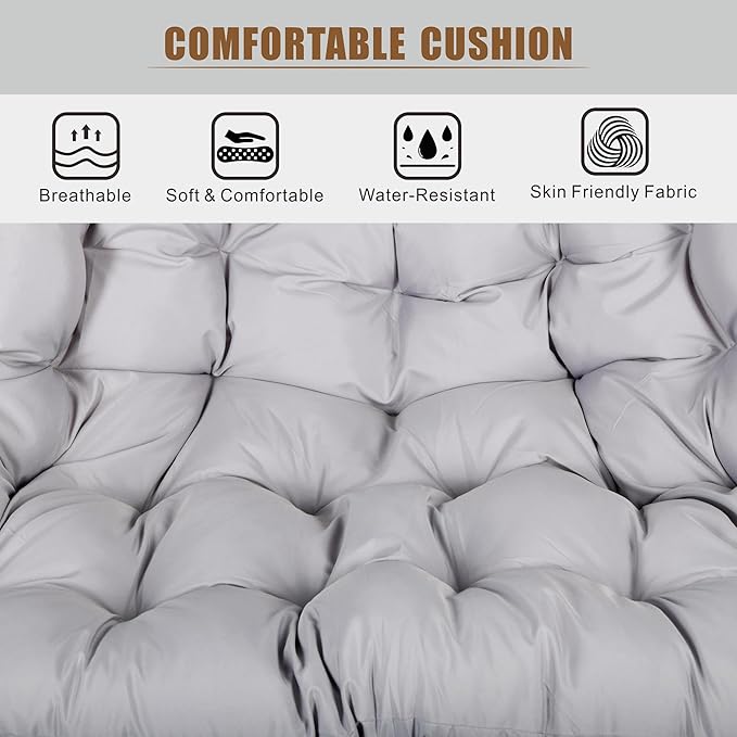 Double Hanging Egg Chair wth Stand, Patio Hammock Swing Chair with Cushion Loveseat for Bedroom, Balcony, Garden, Indoor, Outdoor