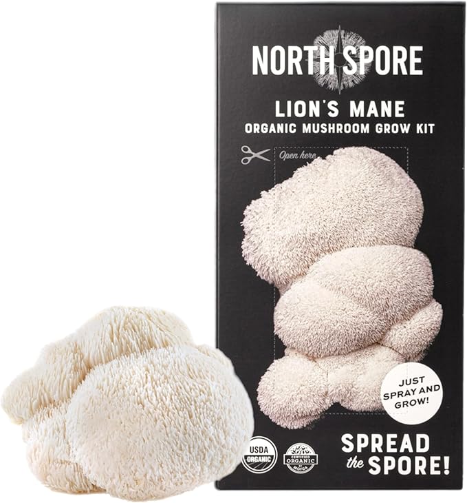 (2-Pack) North Spore Organic Lion's Mane Mushroom Spray & Grow Kits (4 lbs each) | USDA-Certified Organic, Non-GMO, Beginner-Friendly & Easy to Use | Handmade in Maine, USA