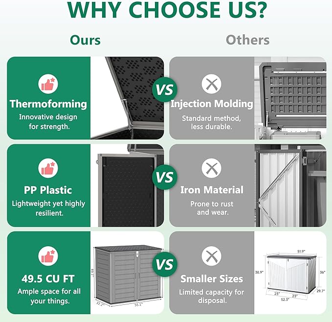 Uhomepro 4.6 Ft. X 4.1 Ft Outdoor Horizontal Storage Shed, Resin Storage Shed with Double Lockable Doors, Ideal for Garbage Can Storage and Garden Tools, Strong Water Resistance, Gray