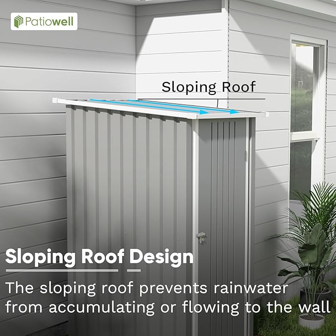 Patiowell 3 x 3 FT Outdoor Storage Shed,Small Garden Tool Storage Shed with Sloping Roof and Single Lockable Door, Outdoor Shed for Backyard Garden Patio Lawn, Grey