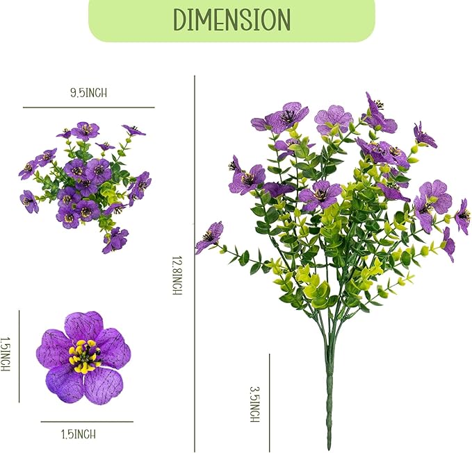 Artificial Flowers for Outdoors, 10 Bundles UV Resistant Artificial Outdoor Flowers, Not-Fading Silk Faux Flowers for Outdoor Planters for Home Garden Porch Decor, Purple