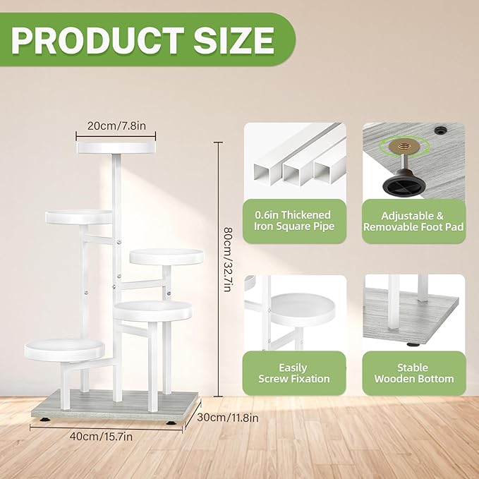 iDavosic.ly 5 Tier Plant Stand Indoor, Tiered Corner Flower Holder Shelf Outdoor, Metal Tall Orchid Display Rack for Patio Porch Garden Balcony Office Bedroom, White