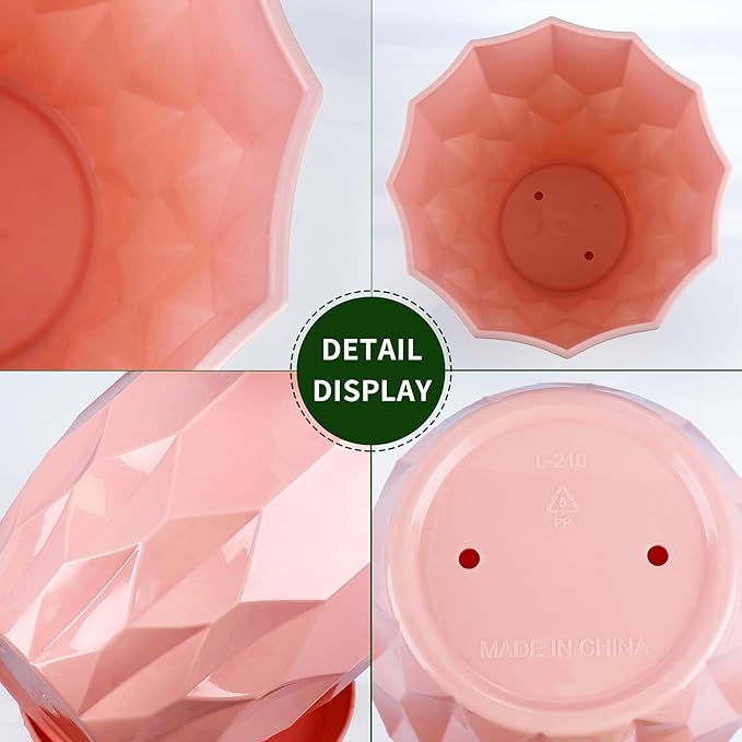 Flower Pots, 8.3/7.1/5.9/4.3 inch Nursery Plant Pot with Drainage Holes and Hole Mesh Pad and Saucers Tray for Indoor Garden Plants, Succulent, Orchid and Cactus