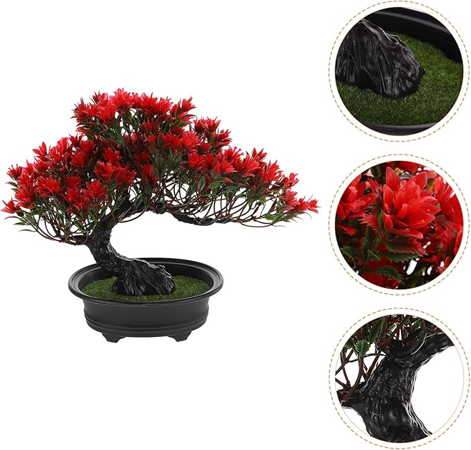 Hemoton Fake Bonsai Tree Artificial Pine Tree Christmas Party Decoration Bonsai Home Décor Fake Plants for Wall Farmhouse Room Décor 12.59x9.44 Red Artificial Bonsai Tree Realistic