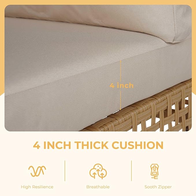 Grand patio 9-Piece Wicker Patio Furniture Set, Boho Outdoor Conversation Set Sectional Sofa with Water Resistant Beige Thick Cushions and Coffee Table, Cream