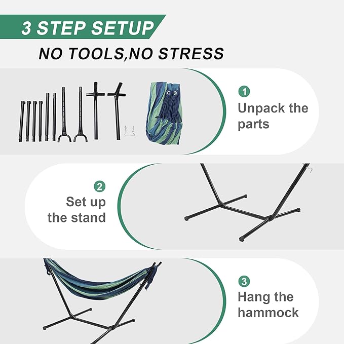 Hammock with Stand for Outside,600lb Weight Capacity 3-in-1 Adjustable Height Portable Hammock for Outdoor&Indoor Camping Backyard Bedroom(Hammock, Stand & Carry Bag)