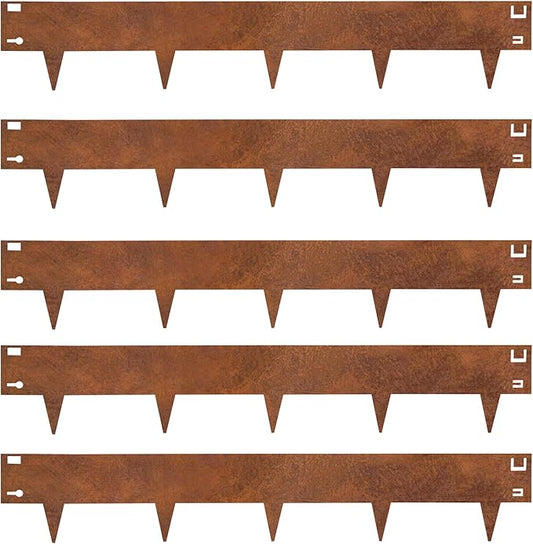 Corten Steel Rust Landscape Edging Border, 5 Pack 42”L x 7”H Weather Resistant Bendable Metal Garden Lawn Edging for Landscaping, Yard Pathway (16.5 Ft Total)