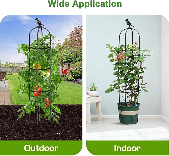 Tower Obelisk Garden Trellis for Climbing Plant,48inch Rustproof Fiberglass Potted Plant Support for Indoor Outdoor Vegetable Fruits Climbing Vines Flowers Stands Comes with 20 Ties (2 Packs)