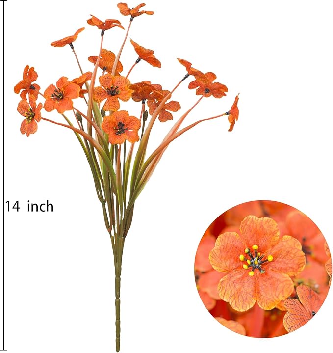 15 Bundles Artificial Flowers UV Resistant Outdoor Plants No Fade Faux Plastic Shrubs Fake Silk Flowers Window Box Garden Porch Home Decoration(Light Autumn Orange)