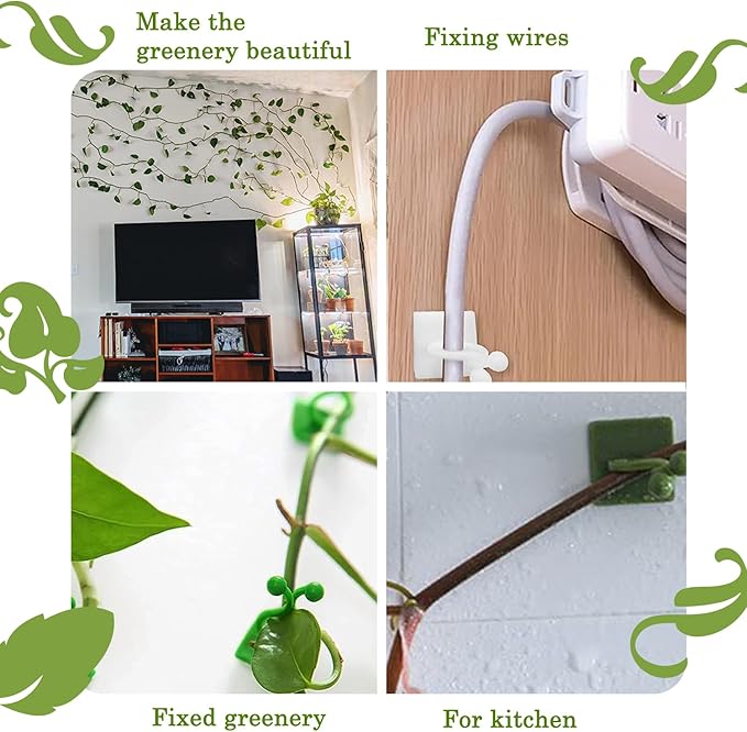 Tmofs 100Pcs Plant Climbing Wall Fixture Clips,Plant Fixer Invisible Wall Vines Fixing Clips Self-Adhesive Clips Plant Vine Traction for Indoor Outdoor Decoration and Cable Wire Fixing (White)