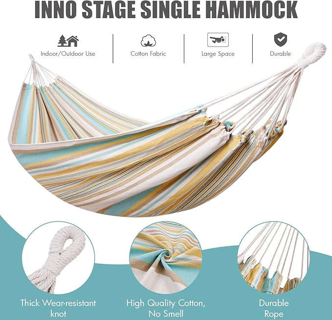 Brazilian Hammock with Tree Straps - Cotton Hammocks Portable Hammock with Carry Bag for Backyard, Porch, Outdoor and Indoor Use Yellow & Green