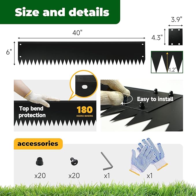 Steel Garden Edging with Top Bending Protection Metal Lanscape Edging Steel Lawn Edging 40 inch Strips, 6 inch Depth 180 Degree Bend for Garden,Lawn,Backyard, 6 Pack (6 inch-180 Degree Bend, Black)