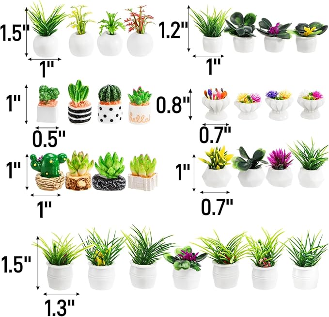 31 PCS Miniature Potted Plants, Vivid Mini Artificial Bonsai Plants, 1:12 Resin Tiny Dollhouse Flowerpot Decor, Realistic Fake Greenery Ornament, Cute Succulent Planter Models for DIY Crafts