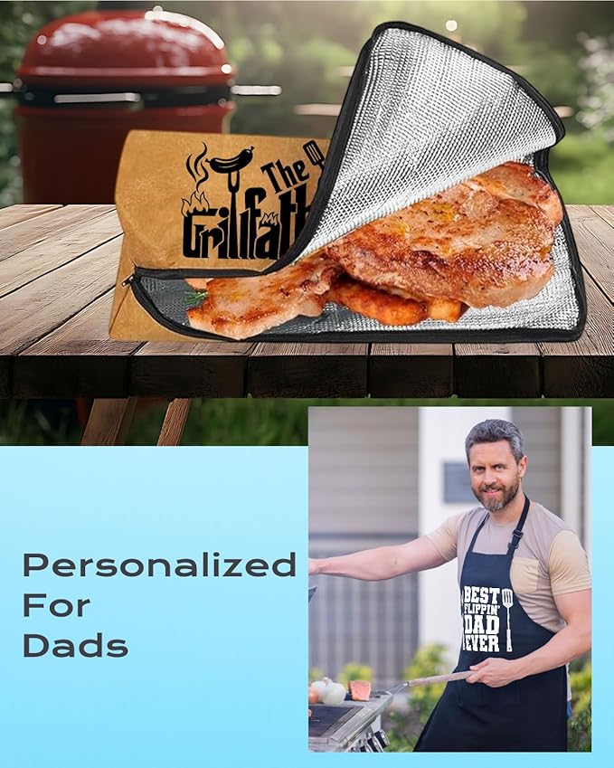 Dad Grilling Accessories Gifts Apron & BBQ Blanket for Resting Meat, Unique Christmas, Fathers Day & Birthday Outdoor Barbecue Smoker BBQ Bag Gifts for Men Who Want Nothing