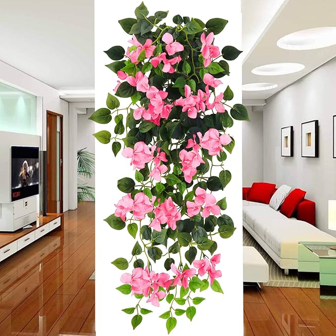 Artificial Hanging Flowers Bougainvillea, UV Resistant Fake Plastic Faux Flower Fabric Vine for Indoor Outdoor Garden Porch Eave Wedding Wall Décor