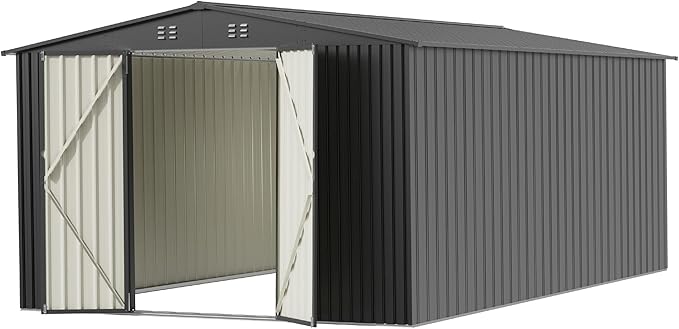 10 x 14 FT Outdoor Storage Shed, Metal Waterproof Storage Shed Steel Utility Garden Tool Shed with Door & Lock Outdoor Storage,All-Weather Shelter for Bike, Gardening Tools, Lawn Mowers