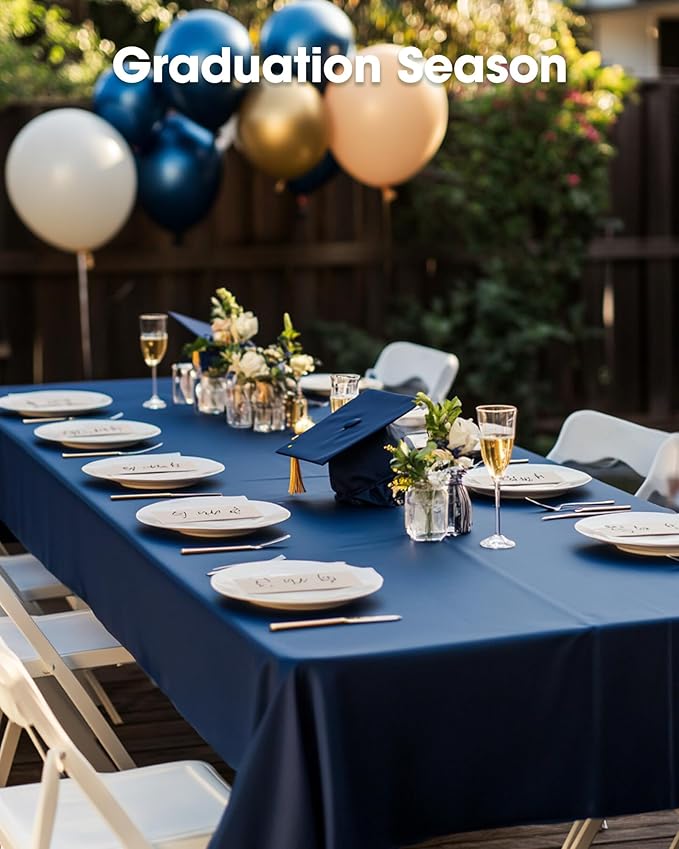 Pureegg Plastic Table Cloth Disposable 8 Pack, 54 x 108 Inch Table Cloths, Graduation Decorations Class of 2025, Graduation Party, Tablecloths, Rectangle, Plastic Cover, Leakproof & Sturdy, Navy Blue