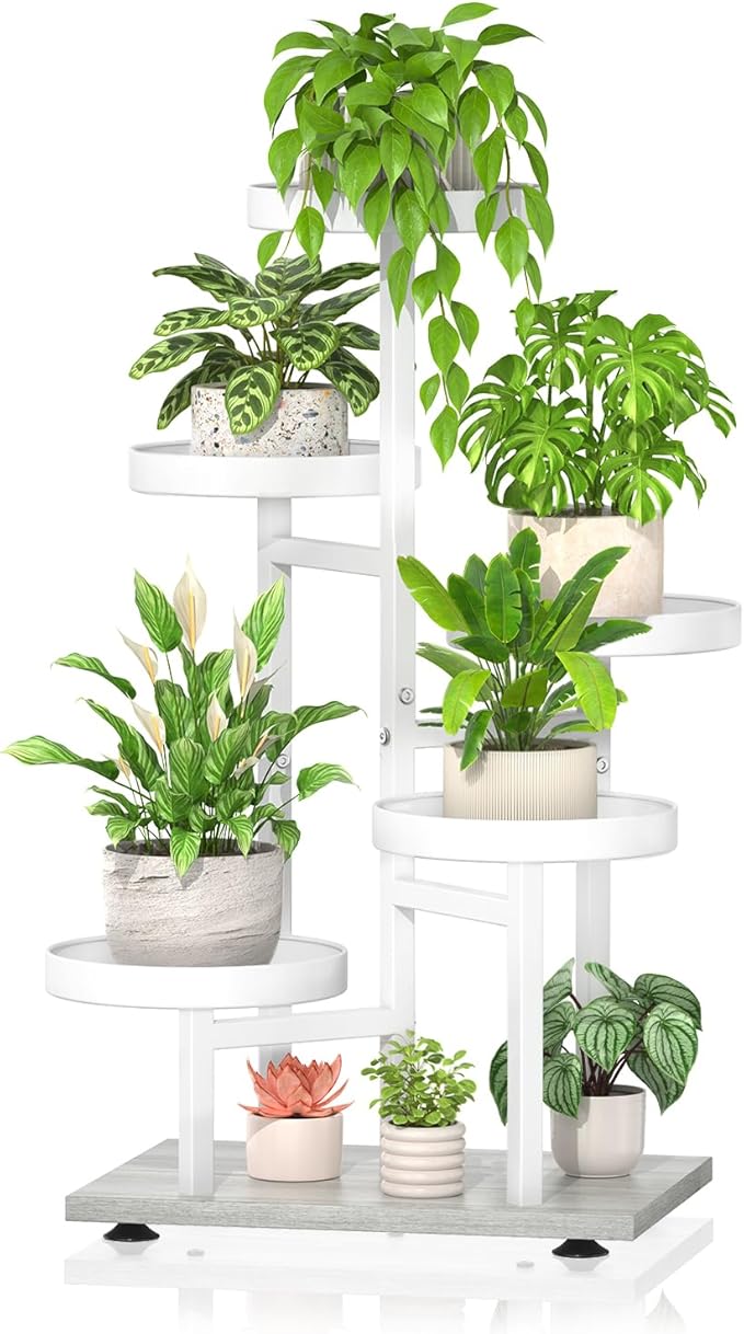 iDavosic.ly 5 Tier Plant Stand Indoor, Tiered Corner Flower Holder Shelf Outdoor, Metal Tall Orchid Display Rack for Patio Porch Garden Balcony Office Bedroom, White