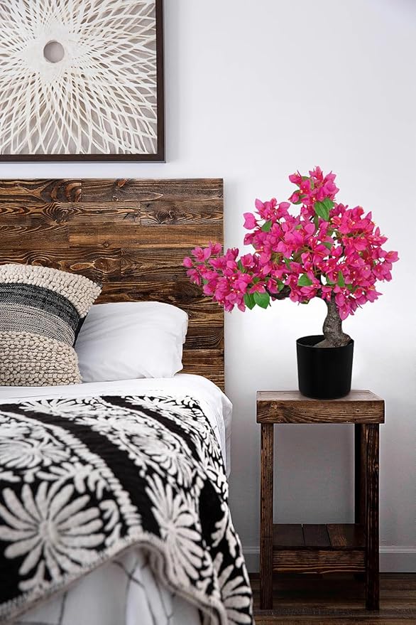 Briful Artificial Bougainvillea Flower Plant 20.8" Bougainvillea Bonsai Tree with Black Pot Silk Bougainvillea Floral Centerpiece for Home Office Dining Table Shelf Bathroom Decor(Hot Pink)