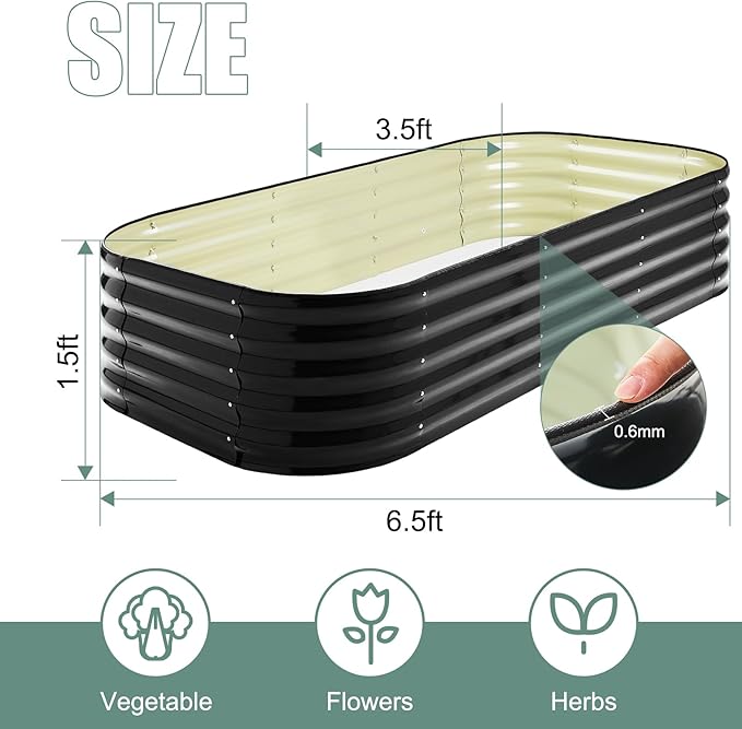 2Pcs 17" Tall Raised Galvanized Steel Garden Bed Modular Planter for Gardening, Vegetables, Flowers Tall Oval Galvanized Metal 9-in-1 Raised Garden Beds Outdoor (Graphite Black)