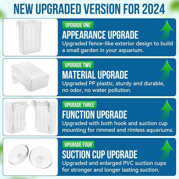 Upgraded Large Aquarium Plant Holder with Hooks and Suction Cups for Fish Tank Aquaponic Plant Cultivation and Aquascape Decorations (Semitransparent)