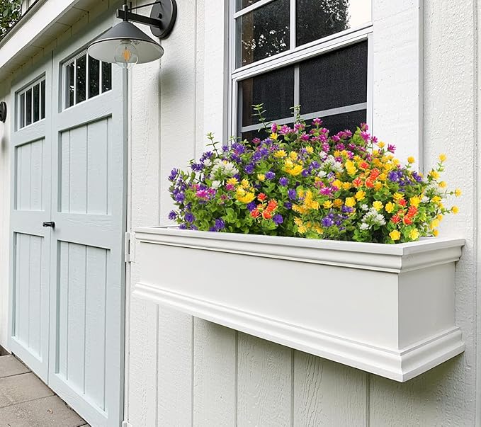 RECUTMS 12 Bundles Outdoor Artificial Flowers UV Resistant Fake Boxwood Plants, Faux Greenery for Indoor Outside Hanging Plants Garden Porch Window Box Home Wedding Farmhouse Décor（Yellow）