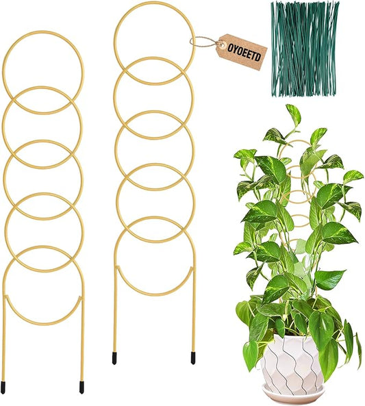 17.5 Inch Indoor Plant Trellis for Climbing Plants,Metal Trellis,Small Garden Trellis for Potted Plants,Plant Stakes for Indoor Plants Accessories Hoya,Flower,Plant Support (Golden-Metal)