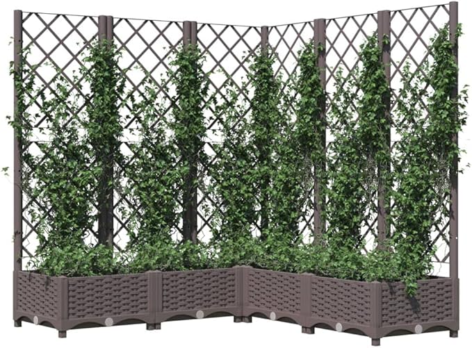 Garden Planter Box with Trellis, Outdoor Raised Garden Bed for Climbing Plants, Brown 47.2"x47.2"x47.8" PP