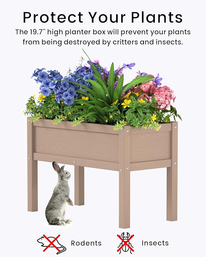 Small HDPE Raised Garden Bed, Elevated Planter Box with Legs, Outdoor All-Weather Planter Raised Beds for Seeds, Herb, Flower, Vegetable (Khaki)