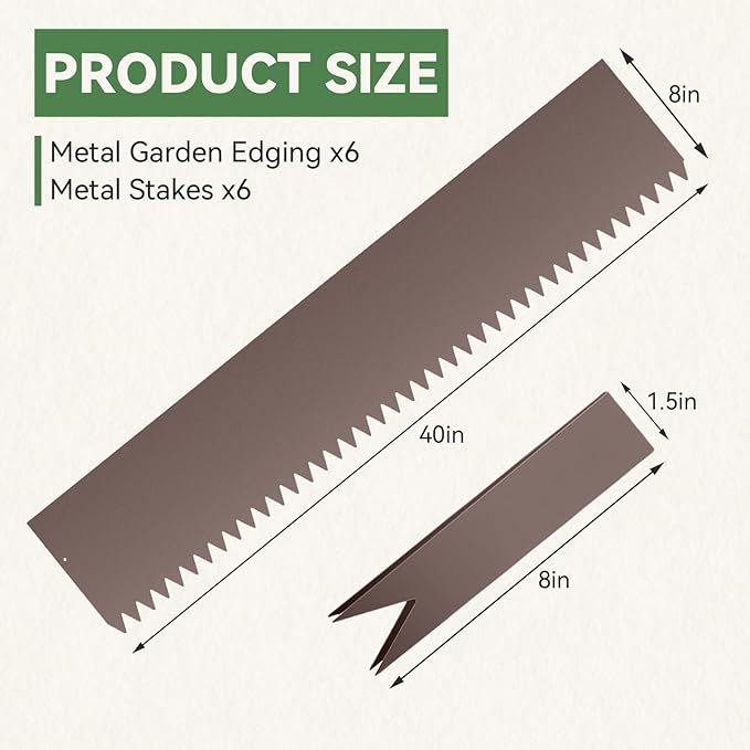 Metal Landscape Edging Kit - 6PCS 40" L x 8" H Each (20ft Total) Galvanized Bendable Garden Edging for Lawn Yard- No-Dig Hammer-in Heavy Duty Metal Edging Border with 6 Clips