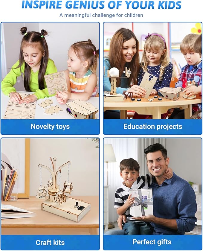 Poraxy STEM Kits for Kids Ages 8-10-12, 5 Set Wooden 3D Puzzles, Educational Science Experiment Building Projects Crafts, Toys for Ages 8-13, Birthday Gifts for Boys Girls 8 9 10 11 12 13 Years Old