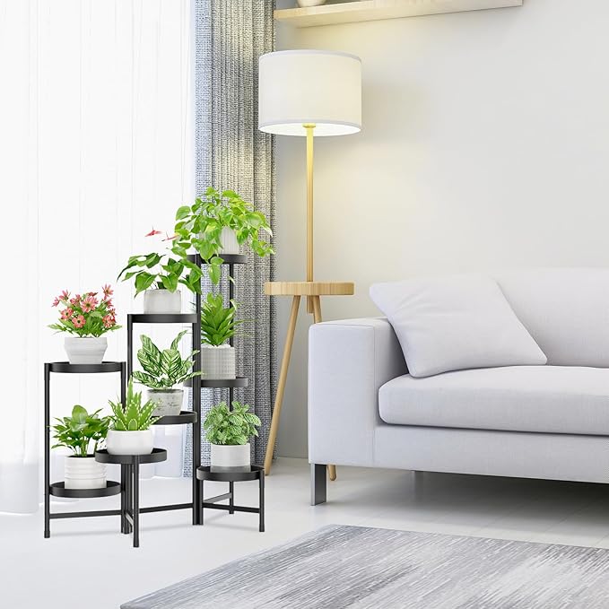 iDavosic.ly Plant Stand Indoor Outdoor, 8 Tier Corner Metal Flower Display Holder Shelf, Folding Tall Orchid Rack for Patio Balcony Porch Garden Living Room House, Black