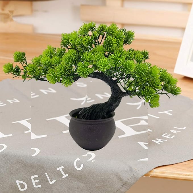 Artificial Bonsai Tree Miniature Artificial Plants Potted Japanese Zen Tree 33 cm in Width Artificial House Plants Juniper Bonsai Fake Plant Greenery for Home Office Decor Desktop Display