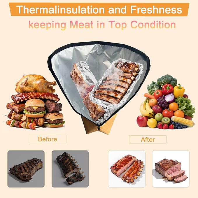 BBQ Meat Blanket for Resting 21", Smoker Meat Resting Blanket, [Upgraded Leak-Proof] Reusable Grilling Brisket Meat Insulated Resting Bag with Wide Mouth for Large Brisket/Beef/Pork Shoulders/Turkeys