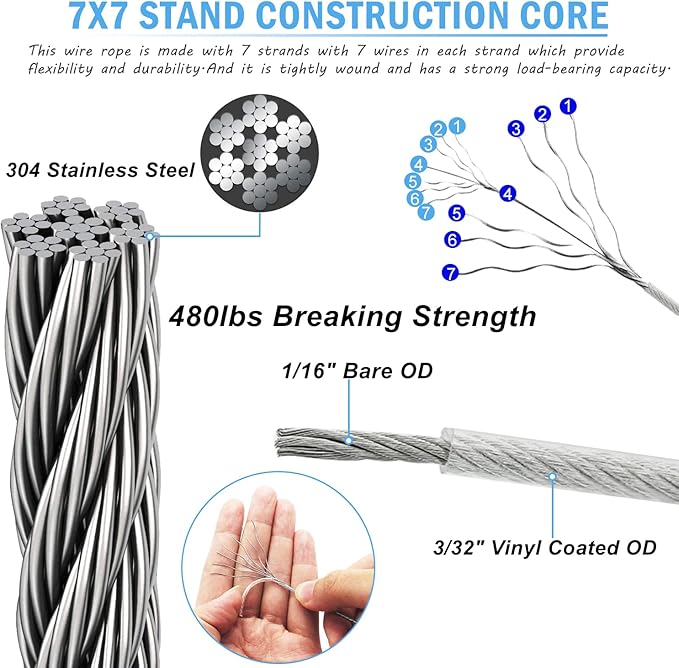 44 Pcs Shade Sail Hardware Kit with 304 Stainless Steel Wire for Rectangle Square Shade Sail Installation,6 inch Sun Shade Sail Hardware for Garden,Outdoors,DIY Crafts