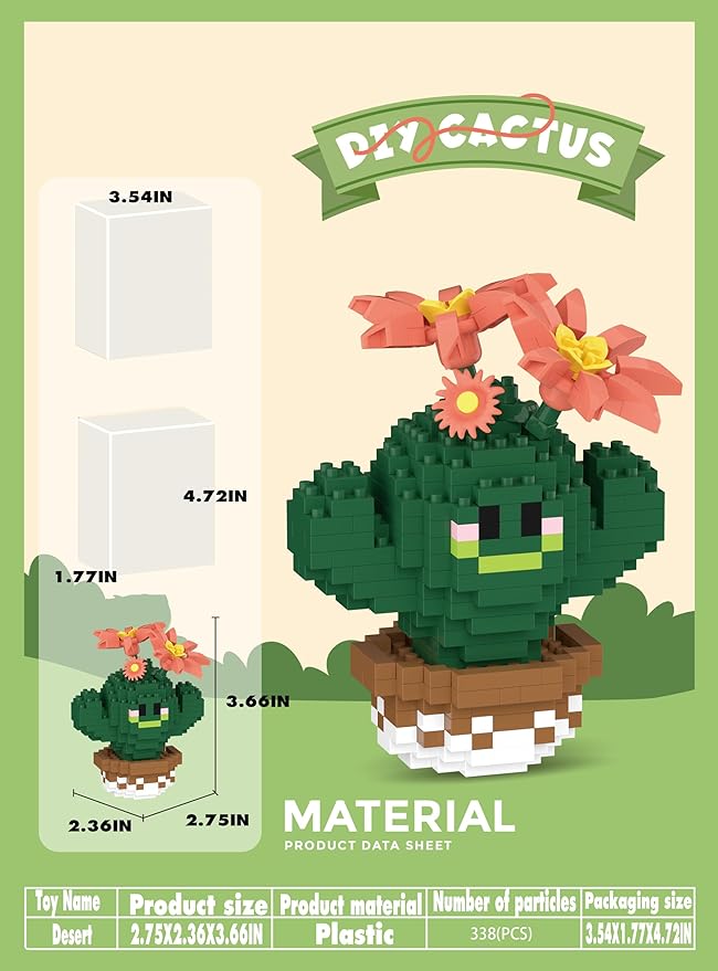 Desert Mini Cute Cactus Succulent Plants Bonsai Building Toy Potted Plant Blocks Particle Flower Botanical