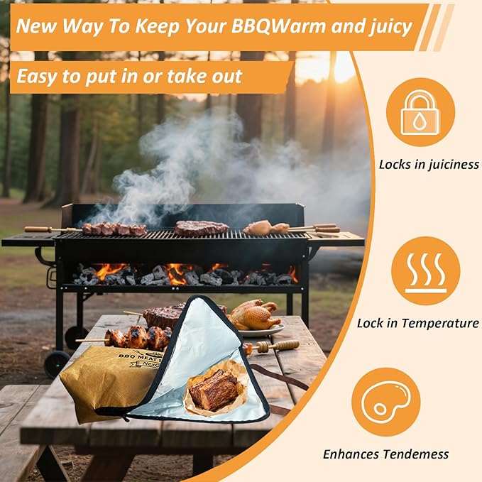 BBQ Meat Blanket for Resting 21", Smoker Meat Resting Blanket, [Upgraded Leak-Proof] Reusable Grilling Brisket Meat Insulated Resting Bag with Wide Mouth for Large Brisket/Beef/Pork Shoulders/Turkeys