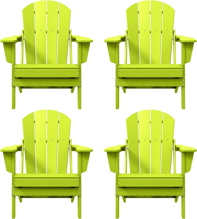 Westin Outdoors Laguna WO Home Furniture Adirondack Chair 4 PC Set Classic Outdoor Patio Folding Chair for Bon Fire Pit Lawn Backyard Beach Plastic Weather-Resistant (Lime)