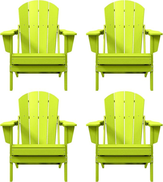 Westin Outdoors Laguna WO Home Furniture Adirondack Chair 4 PC Set Classic Outdoor Patio Folding Chair for Bon Fire Pit Lawn Backyard Beach Plastic Weather-Resistant (Lime)