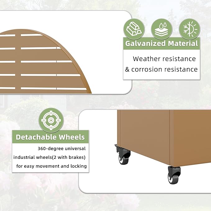 Casaphoria Metal Raised Garden Bed with Trellis and Wheels, 72"x35"x16" Arched Planter Box for Climbing Plants, Vegetables & Vines, Features Drainage Holes and Privacy Screen (Brown-Louvered)