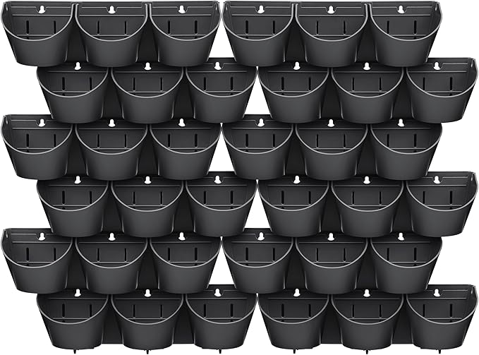 Worth Garden Upgraded 12 Sets (36-Pocket) Self Watering Stackable Vertical Planters - Wall Mounted Plastic Plant Grow Pots fr Strawberries Flowers Herbs - Indoor Outdoor Green Wall Decoration (Black)