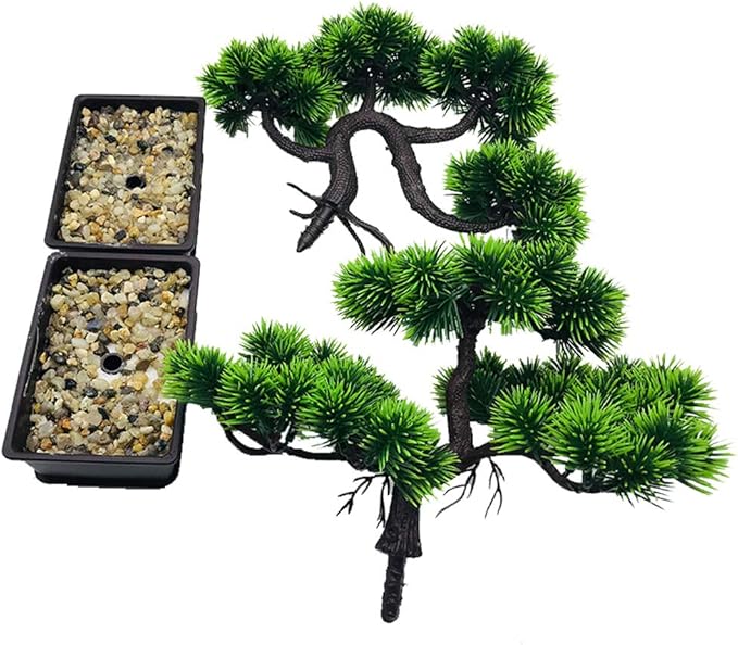Artificial Plants Fake Bonsai Pine Trees Plants Greenery Japanese Pine Bonsai Tree Desktop Display Simulation,Office,Living Room,Zen Garden Decoration Indoor Home Décor(2 Pack Potted)