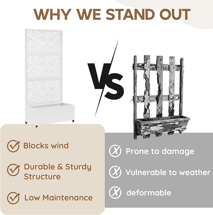 Metal Raised Garden Bed with Trellis & Wheels,70" x 35"x 15.7" Planter Box with Trellis,Privacy Planters for Patio,Garden Bed for Climbing Plants,Suitable for Climbing Plants and Vegetables,White