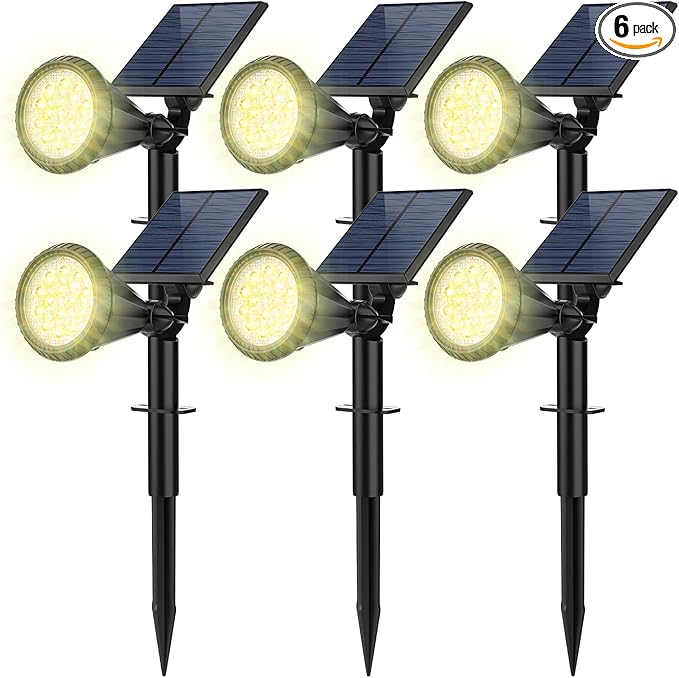 Outdoor Solar Spot Lights, 6 Pack IP65 Waterproof Spotlights with 4 Modes, Auto On/Off Solar Landscape Lights for Flood, Wall, Pathway (Warm White)