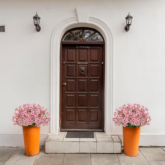 21 Bundles Outdoor Artificial Flowers UV Resistant Fake Silk Flowers No Fade Faux Plastic Plants Garden Porch Window Box Decoration (Pink)