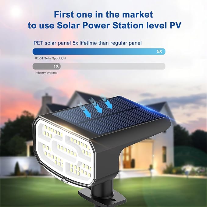 Solar Lights Outdoor Waterproof IP65, Super Bright LED, 3000K 2 Lighting Modes, Solar Powered Yard Garden Solar Spot Lights for Outside Landscape Auto On/Off -6 Pack