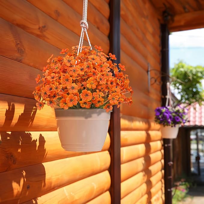 21 Bundles Outdoor Artificial Flowers UV Resistant Fake Silk Flowers No Fade Faux Plastic Plants Garden Porch Window Box Decoration(Autumn Orange)
